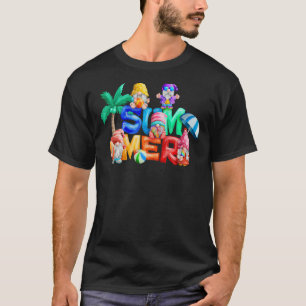 Camiseta Hello Summer Colorful Gnome Beach Vacay Summertime
