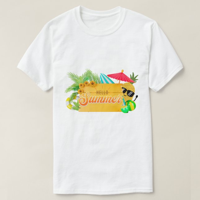 Camiseta Hello Summer – T-shirt Tropical Évasion (Diseño del anverso)