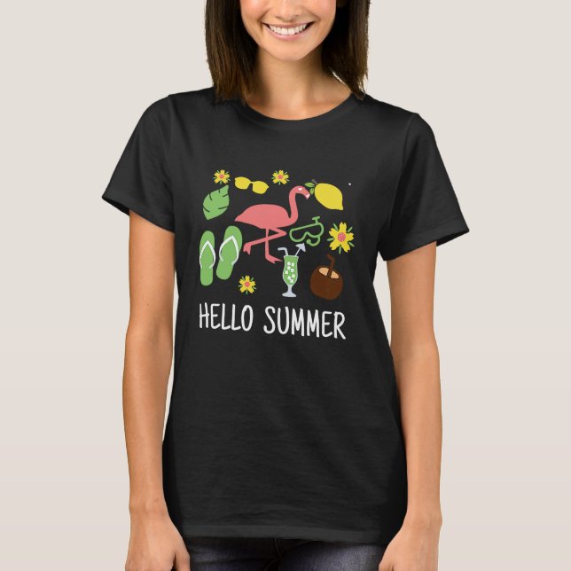 Camiseta Hello Summer Vacation Flamingo Flip Flop Beach Lov (Anverso)