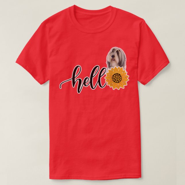 Camiseta Hello Sunflower Bearded Collie  (Diseño del anverso)