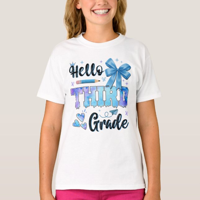 Camiseta Hello Third Grade First Day of School Coquette  (Anverso)