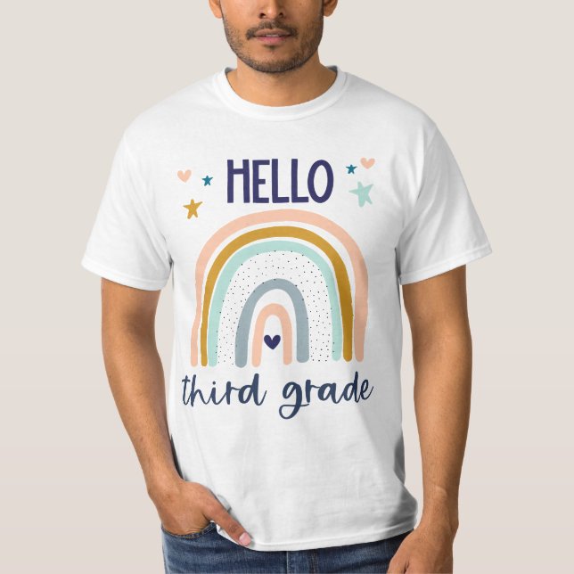 Camiseta Hello Third Grade Retro Rainbow Heart for 3rd Teah (Anverso)