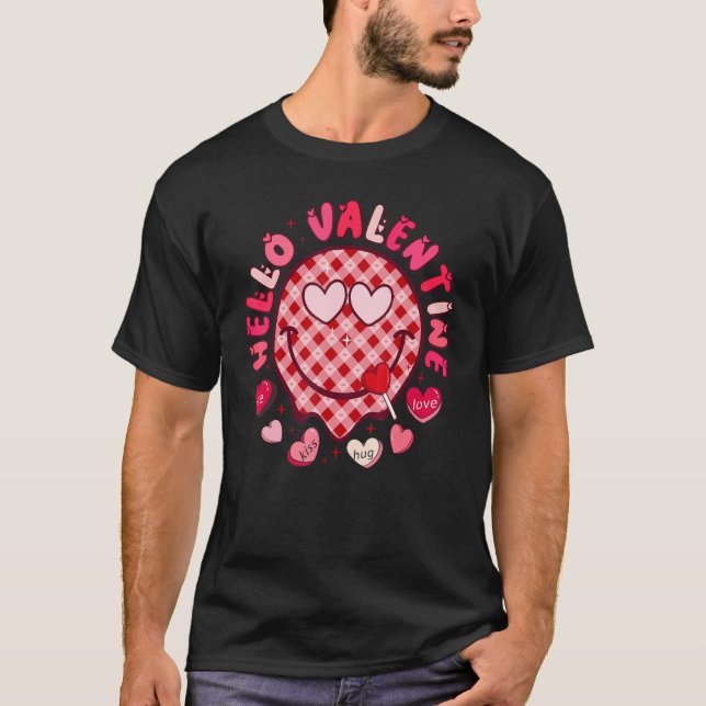 Camiseta Hello Valentine Happy Face Heart Valentine's Day L (Anverso)