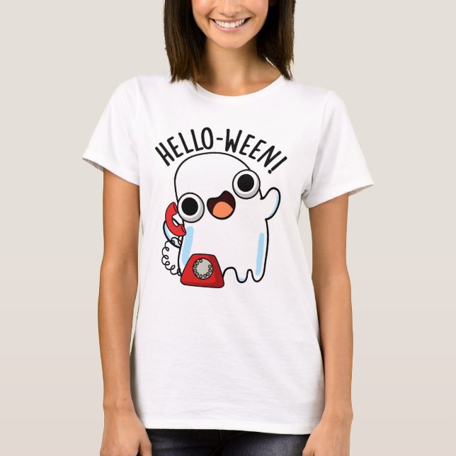 Camiseta Hello-ween Funny Ghost Pun (Anverso)