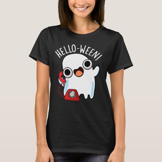 Camiseta Hello-ween Funny Ghost Pun Dark BG (Anverso)