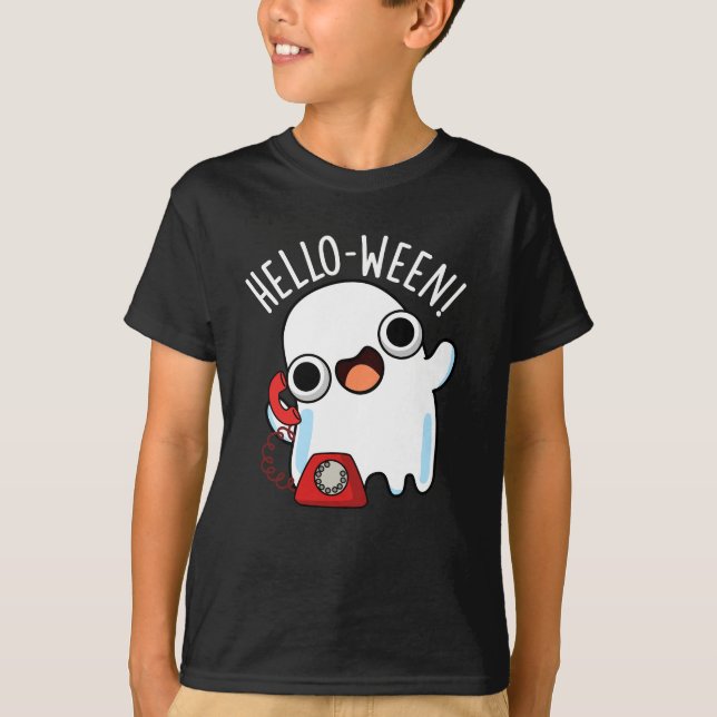 Camiseta Hello-ween Funny Ghost Pun Dark BG (Anverso)