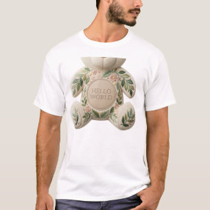 Camiseta Hello World Embroidered Botanical Teddy Bear Baby