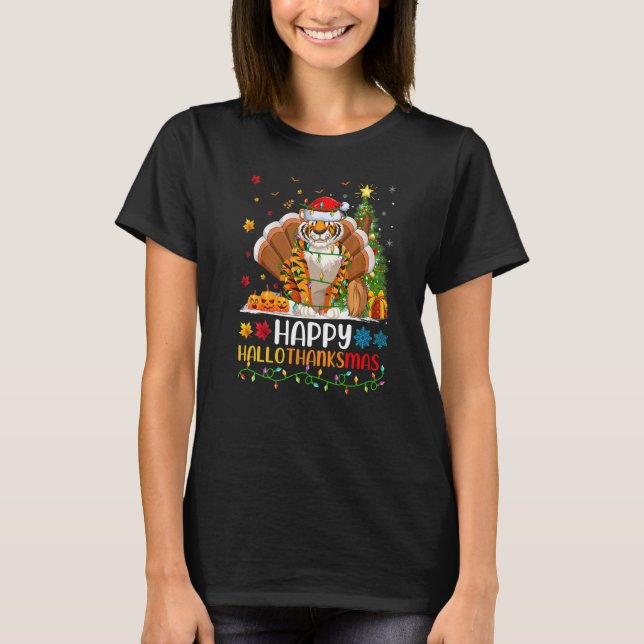 Camiseta Hellothanksmas de tigre feliz con animal (Anverso)
