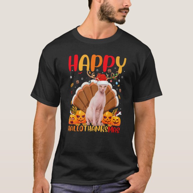 Camiseta Hellothanksmas del gato Sphynx Happy Sphynx (Anverso)