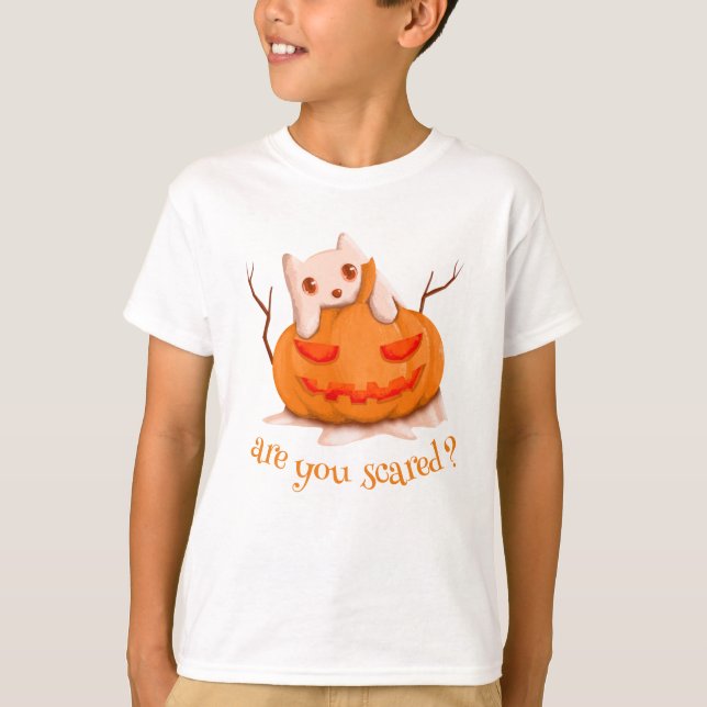 Camiseta Helloween. Bomnkin y gato. ¿Tienes miedo? (Anverso)