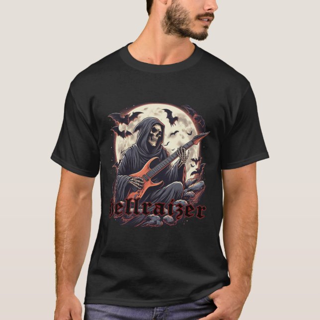 Camiseta HellRaizer Reaper tocando guitarra con murciélagos (Anverso)