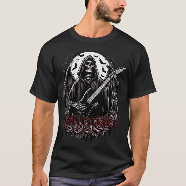 Camiseta HellRaizer Winged Reaper tocando guitarra con murc (Anverso)