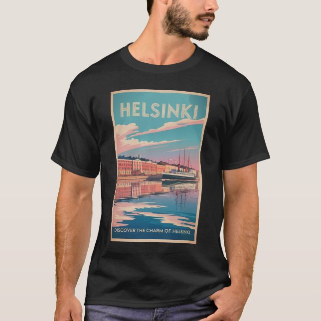 Camiseta Helsinki Finland Waterfront Travel Art Vintage (Anverso)