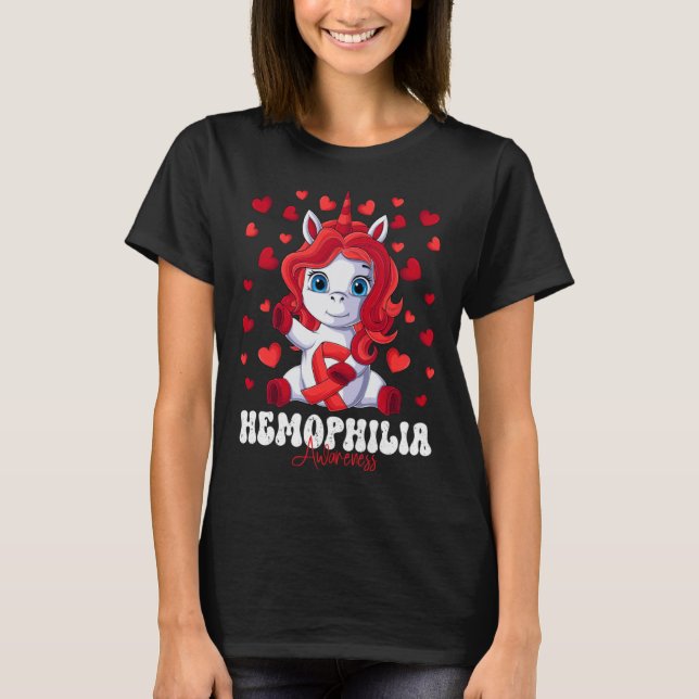 Camiseta Hemophilia Awareness Month Red Ribbon Unicorn (Anverso)