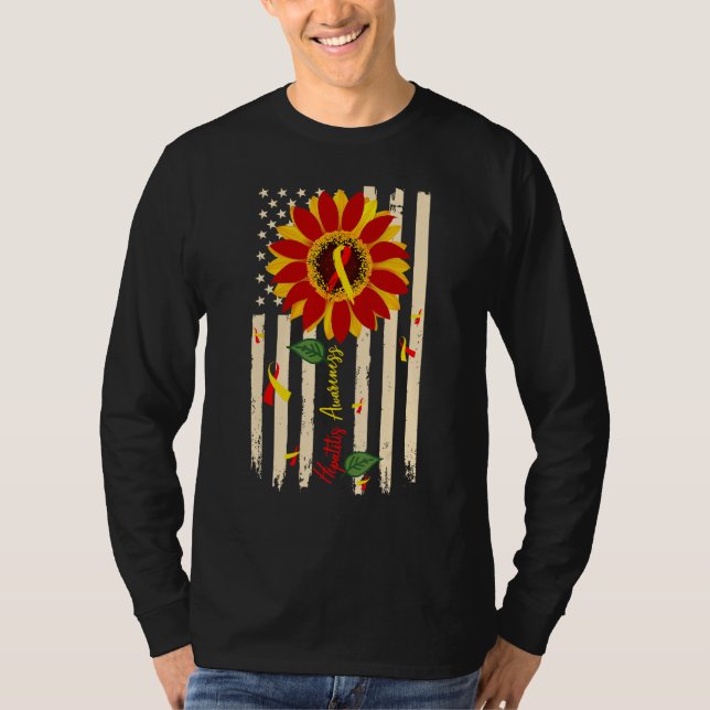 Camiseta Hepatitis Awareness Sunflower Red and Yellow Ribbo (Anverso)