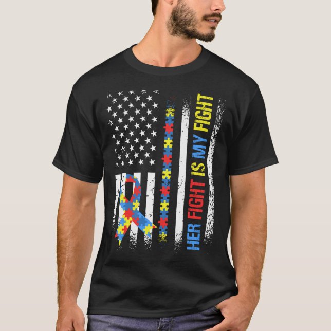 Camiseta Her Fight Is My Fight Autism Awareness American Fl (Anverso)