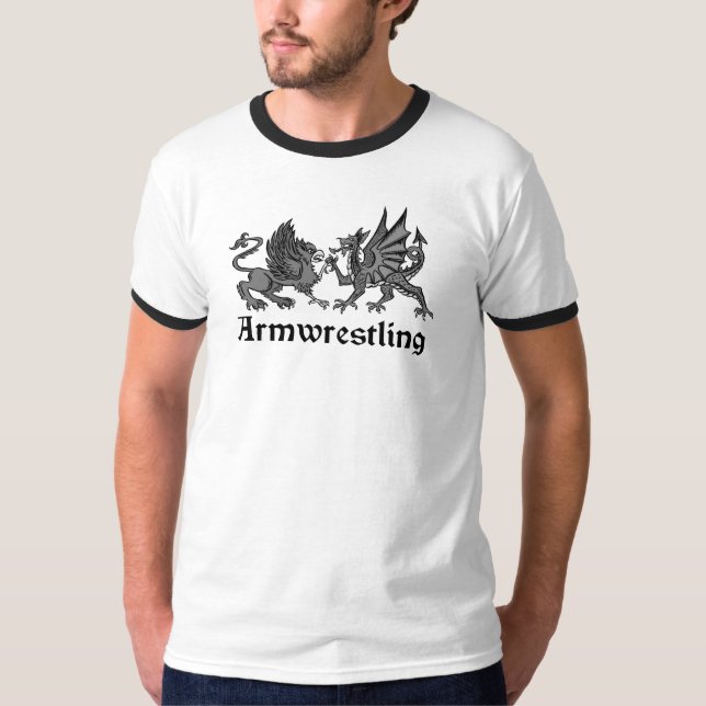 Camiseta Heráldica Gryphon de Armwrestling y dragón (Anverso)