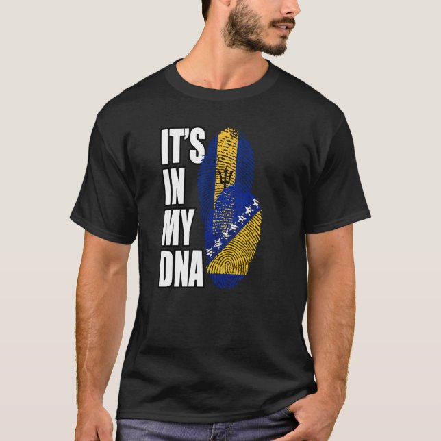Camiseta Herencia de Bandera de ADN Mezcla Bosnio Y Barbadi (Anverso)