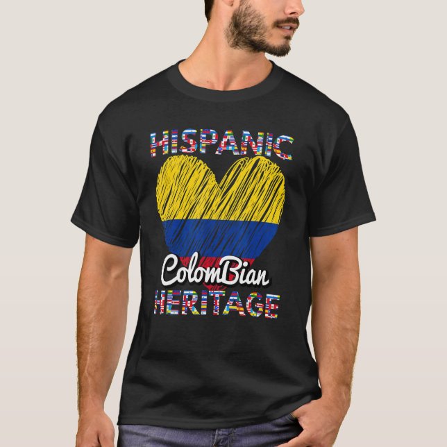 Camiseta Herencia Hispana Colombia Bandera Corazón (Anverso)