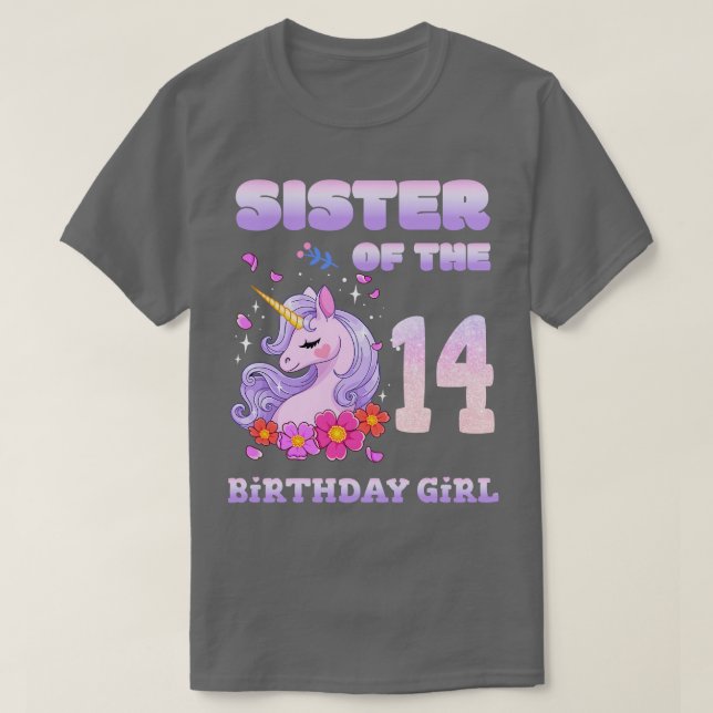 Camiseta Hermana Cute Unicornio Del Chica De Cumpleaños 14 (Diseño del anverso)