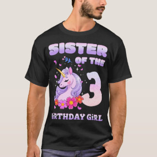 Camiseta Hermana Cute Unicornio Del Tercer Chica De Cumplea
