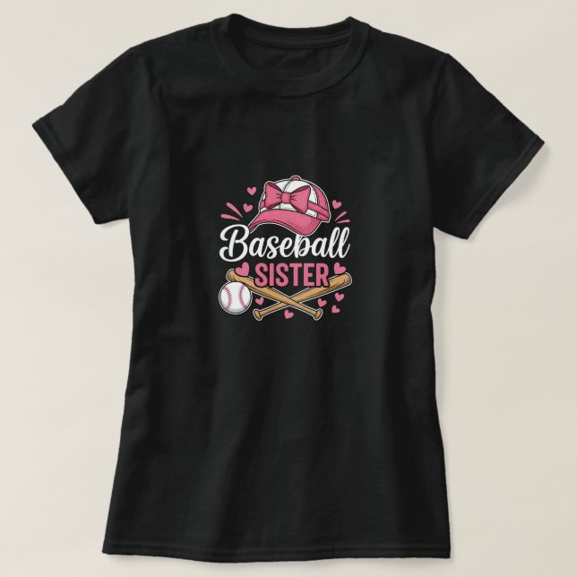 Camiseta Hermana de béisbol lazo rosa (Diseño del anverso)