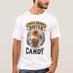 Camiseta Hermana de Halloween Cambiará Por Dulces Vintage_1