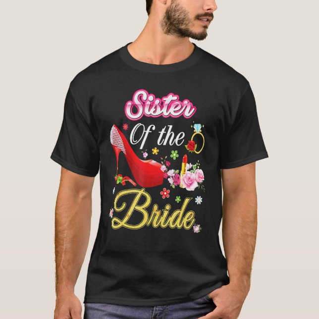 Camiseta Hermana De La Novia Feliz Boda Flor Zapato Rosa (Anverso)