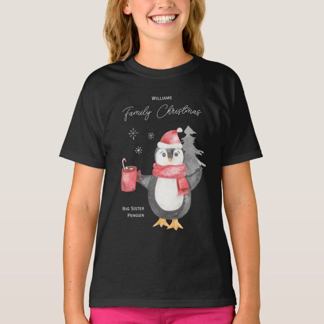 Camiseta Hermana de Navidades de la familia Cute Pingüino (Anverso)