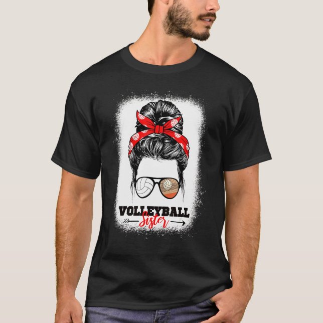 Camiseta Hermana de voleibol blanqueada Messed Bun Voleibol (Anverso)