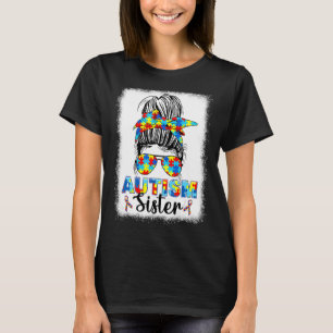 Camiseta Hermana del autismo Messy Bun Autismo Conciencia s