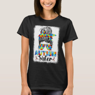Camiseta Hermana del autismo Messy Bun Autismo Conciencia s