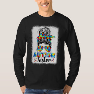 Camiseta Hermana del autismo Messy Bun Autismo Conciencia s