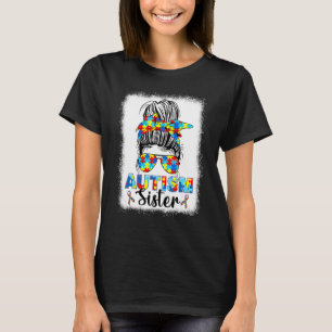 Camiseta Hermana del autismo Messy Bun Autismo Conciencia s