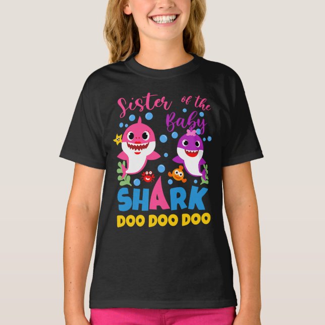 Camiseta Hermana Del Bebé Tiburón Hermana Del Cumpleaños (Anverso)