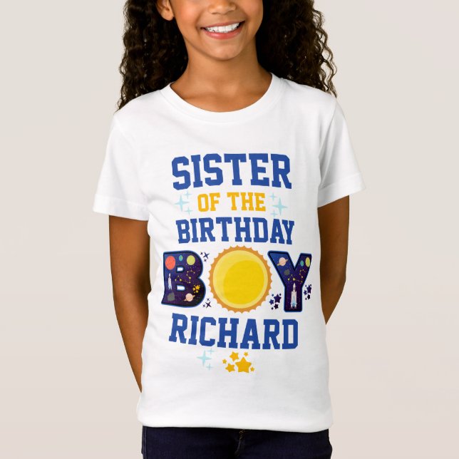 Camiseta Hermana del espacio de los niños de cumpleaños | G (Anverso)