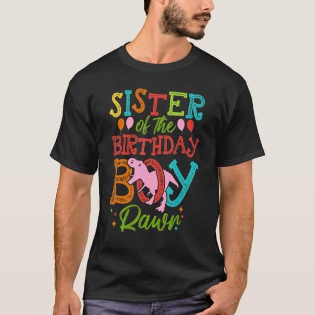 Camiseta Hermana Del Niño De Cumpleaños Rawr Rex Dinosauris (Anverso)