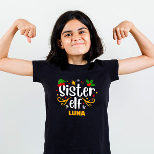 Camiseta Hermana Elfa Tipografía Diversión Familia Combinac