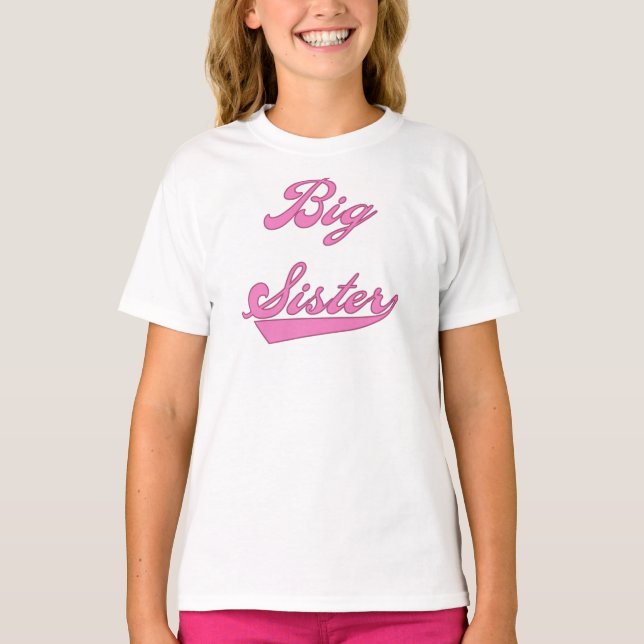 Camiseta Hermana grande del texto rosado (Anverso)