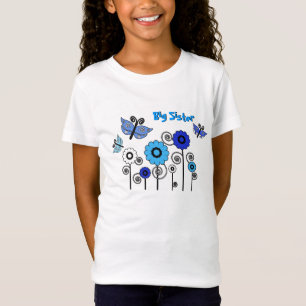 Camiseta Hermana grande, mariposas azules y blancas y