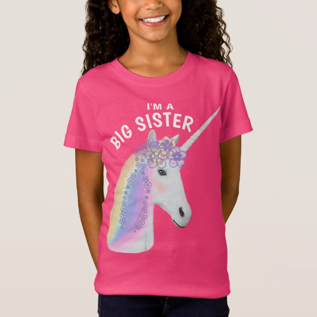 Camiseta Hermana grande y pequeña Unicorn rosa (Anverso)