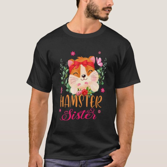 Camiseta Hermana Hámster Cute Flores Hamster Bow Tie Madre (Anverso)