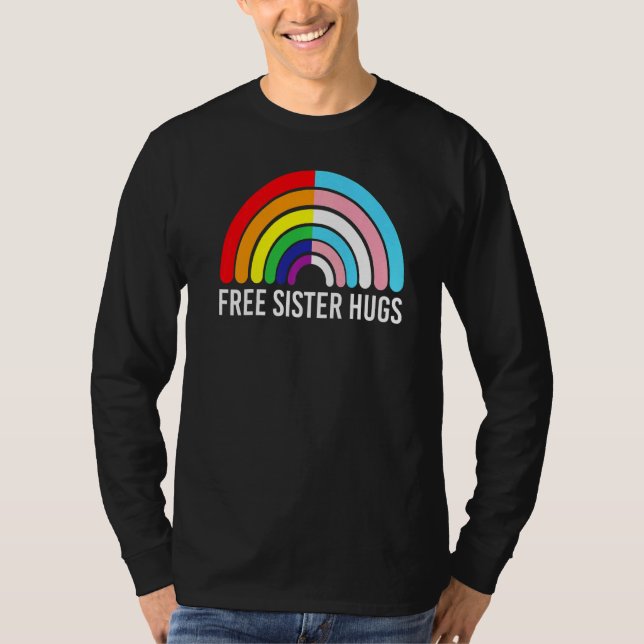 Camiseta Hermana Libre Abraza La Bandera Transgénero Arcoir (Anverso)