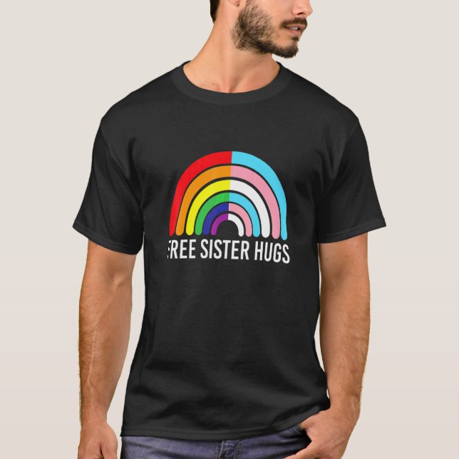 Camiseta Hermana Libre Abrazos Bandera Transgénero Arcoíris (Anverso)