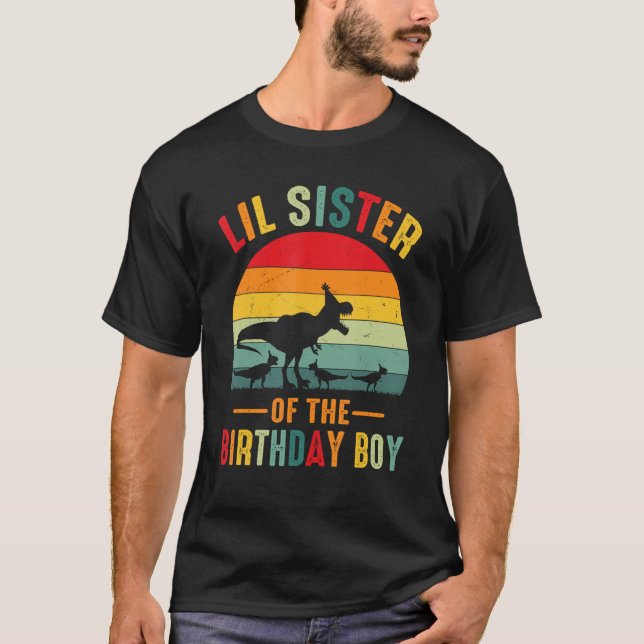Camiseta Hermana Lil Del Niño De Cumpleaños Dinosaur Matchi (Anverso)