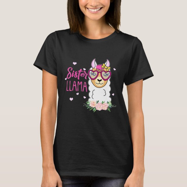 Camiseta Hermana Llama Boho flor corazón rosado (Anverso)