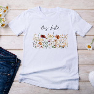 Camiseta Hermana Mayor Acuarela Flor Silvestre Floral Bonit