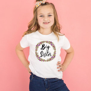 Camiseta Hermana Mayor Corona de Flor Púrpura Niñas