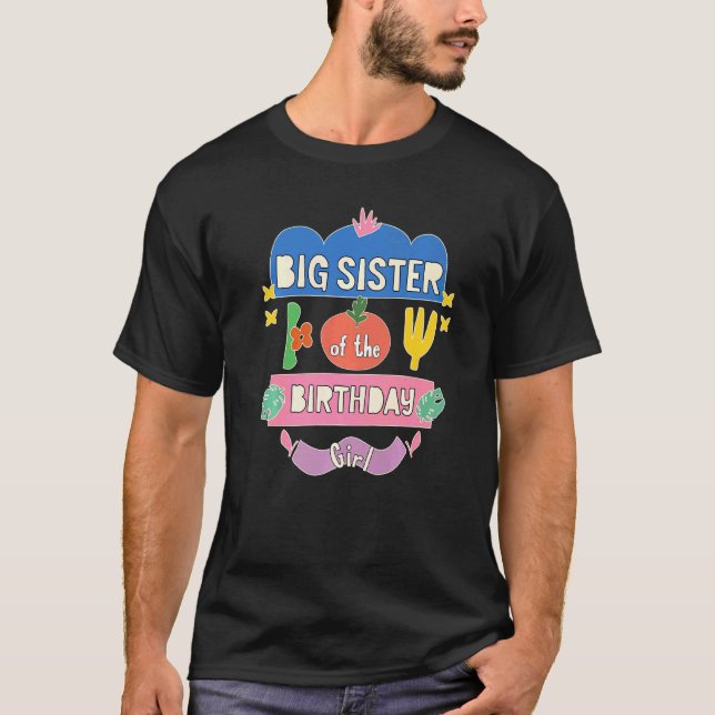 Camiseta Hermana Mayor De Cumpleañera Tema De Jardín Combin (Anverso)
