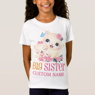 Camiseta Hermana Mayor Monograma Colorido y Gatos Lindos